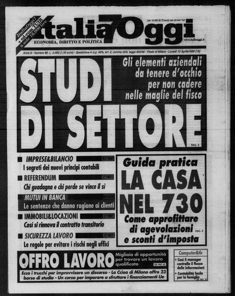 Italia oggi : quotidiano di economia finanza e politica